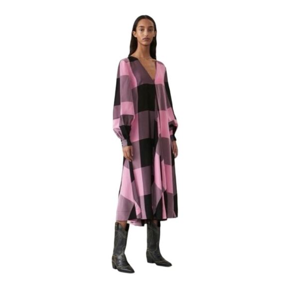 Ganni Check Midi Dress in Moonlite Mauve size 4 - Picture 3 of 15